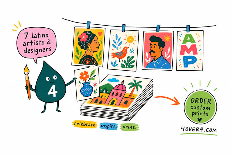 Wally from 4OVER4 celebrating Latino print design with bold color, hand-lettered type, and cultural motifs on posters and banners