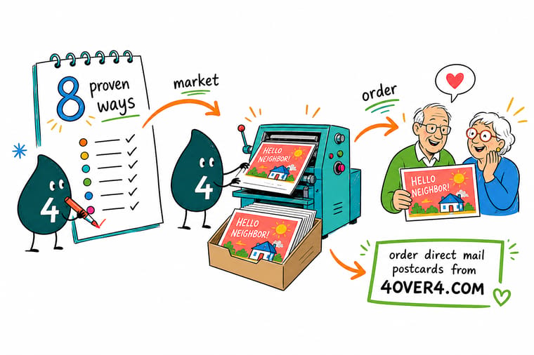 Wally from 4OVER4 pointing to a mailbox, showing that direct mail and print reach baby boomers best