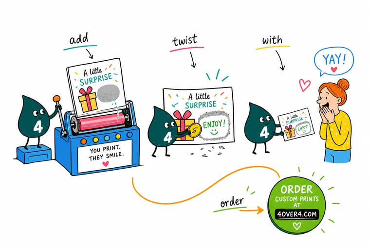 Wally from 4OVER4 revealing a hidden prize under a scratched-off gift card panel