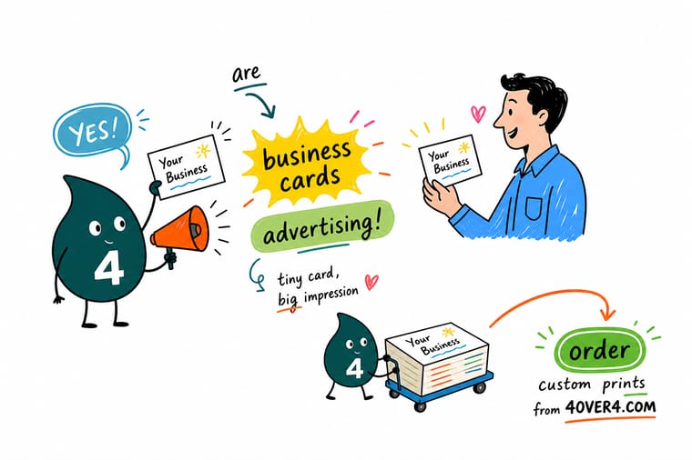 Wally from 4OVER4 handing over a business card that doubles as a tiny billboard for a brand