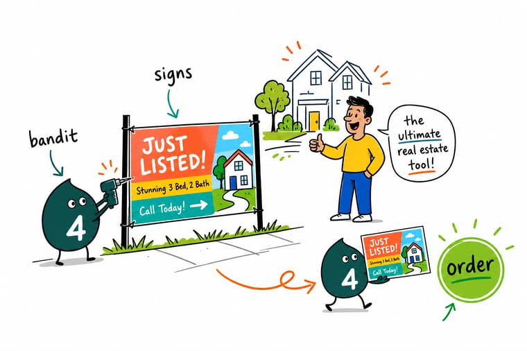 Wally from 4OVER4 planting a bold We Buy Houses bandit sign at a busy real estate intersection