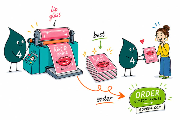 Wally from 4OVER4 turning a lip gloss tube into a glossy, glittery business card