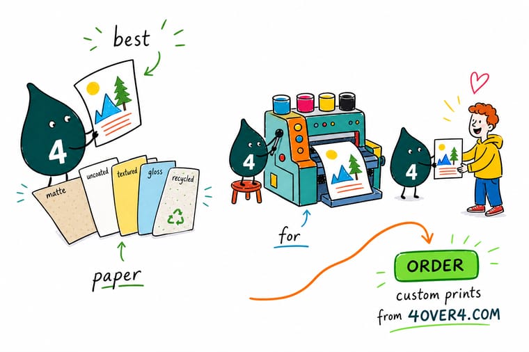 Wally from 4OVER4 weighing glossy, matte, and cardstock paper samples to match a print project