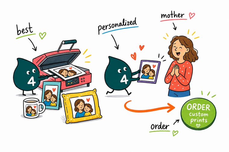 Wally from 4OVER4 personalizing a Mother's Day mug and canvas with a family photo and a name