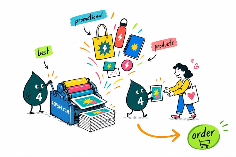 Wally from 4OVER4 weighing a printed tote bag against a cheap giveaway pen to show which one people keep