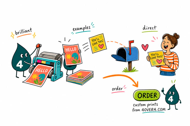 Wally from 4OVER4 mailing a postcard that lands on a customer doormat and gets picked up and read