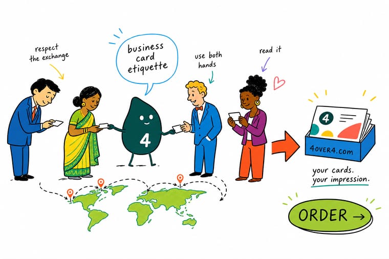 Wally from 4OVER4 showing how to exchange a business card two-handed across different world cultures