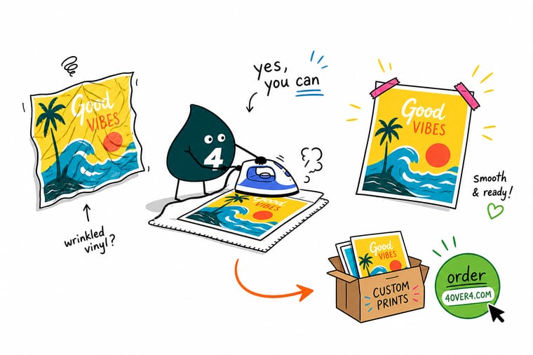 Wally from 4OVER4 smoothing a vinyl sticker onto a surface with a squeegee, bubble-free