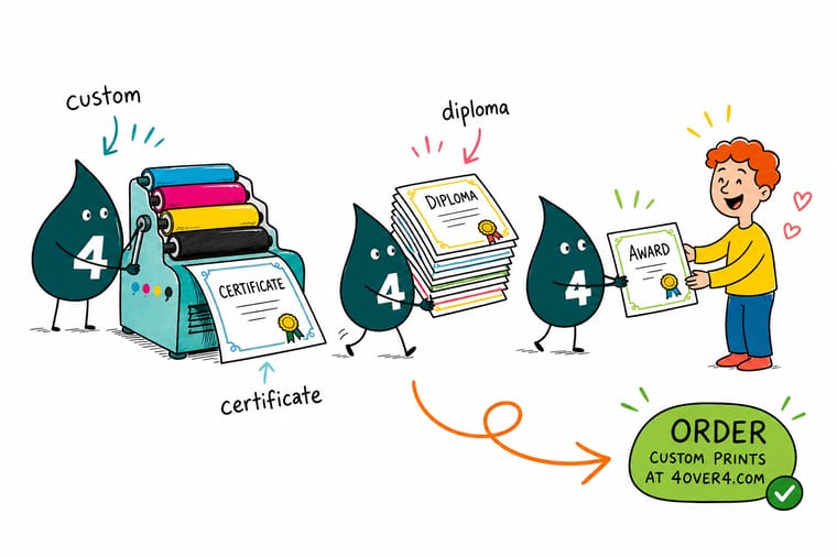 Wally from 4OVER4 pressing a gold foil seal onto a premium certificate and sliding it into a presentation folder