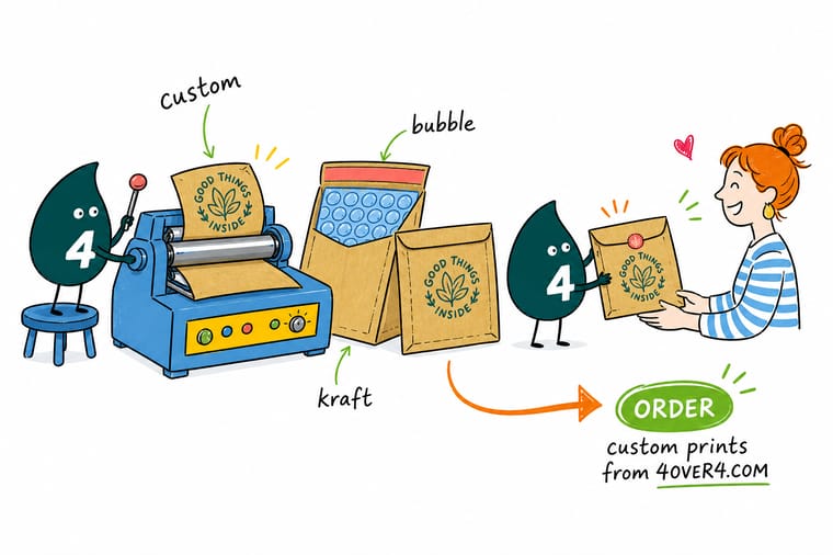 Wally from 4OVER4 explaining how to pick and brand a kraft bubble mailer for an e-commerce shipment