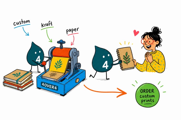 Wally from 4OVER4 debossing a logo into a warm kraft-paper journal cover for an eco-friendly keepsake
