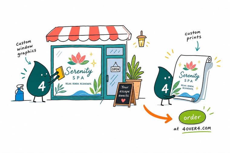 Wally from 4OVER4 turning a spa storefront window into branded, private, on-brand glass