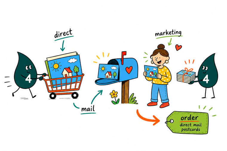 Wally from 4OVER4 mapping the 2026 direct mail trend, connecting a printed postcard to a QR code and a trackable digital funnel