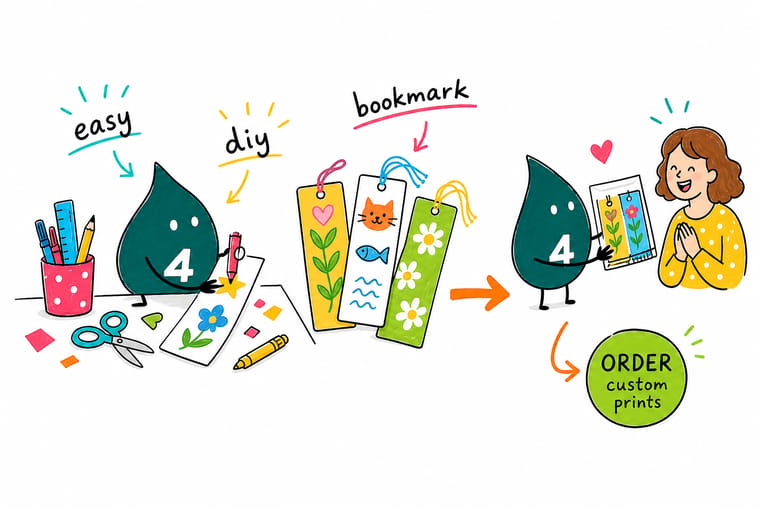 Wally from 4OVER4 turning a hand-drawn bookmark design into printed bookmarks on premium stock