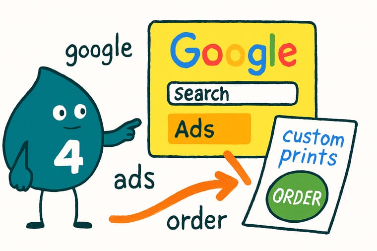 Wally, the 4OVER4 mascot with a 4, weighing a small relevant ad against a big empty bid on a search results scale