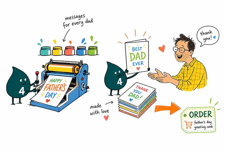 Wally from 4OVER4 helping choose a heartfelt Happy Father’s Day message and print it on a custom card