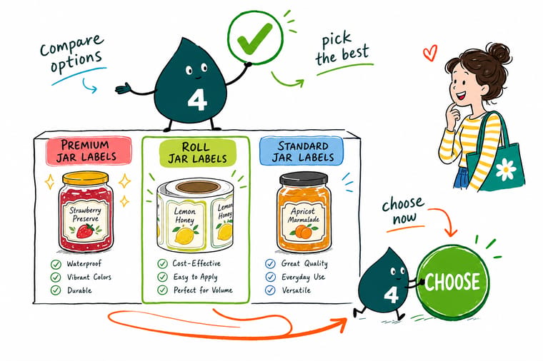 Wally compares Jar Labels options side by side at 4OVER4.COM