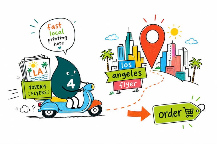 Wally from 4OVER4.COM boxing up a fresh stack of Los Angeles flyers for a UPS truck heading west to the coast