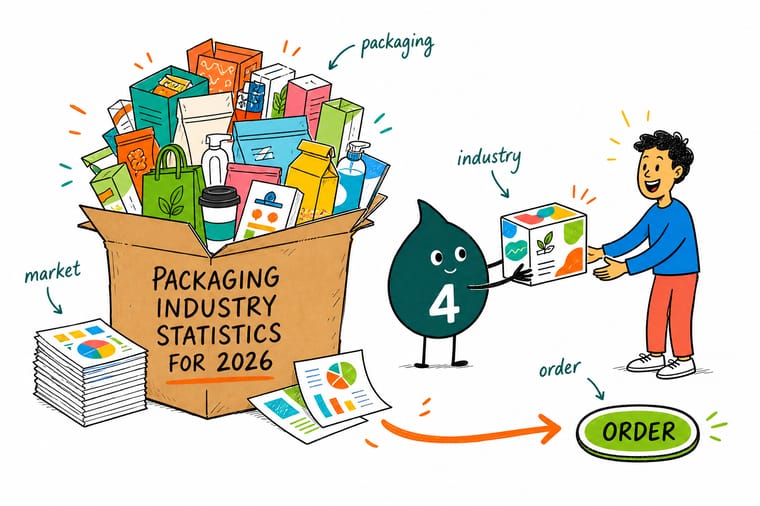 Wally the 4OVER4 mascot wrapping a product in premium branded packaging that a customer opens