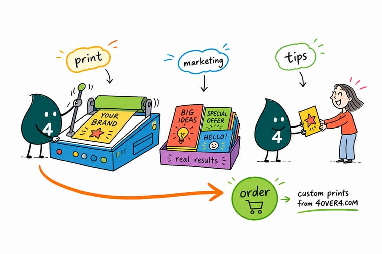 Wally from 4OVER4 mailing a postcard and a brochure into a mailbox to grow a small business