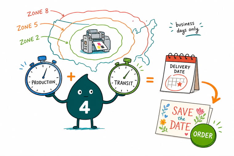Wally, the 4OVER4 mascot with a 4, holding two stopwatches, one labelled production and one labelled transit, over a map marked with zone rings