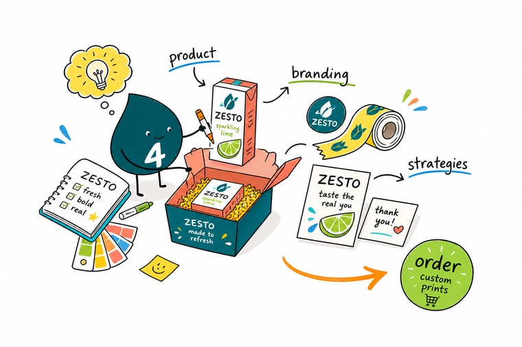Wally from 4OVER4 mapping a product branding strategy from name to identity to printed packaging labels and sleeves