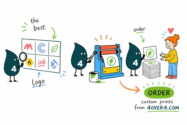 Wally from 4OVER4 comparing logo maker apps and checking a vector export before printing