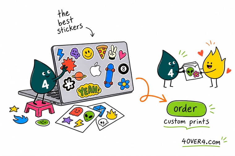 Wally from 4OVER4 turning a plain MacBook lid into a stickerbombed laptop