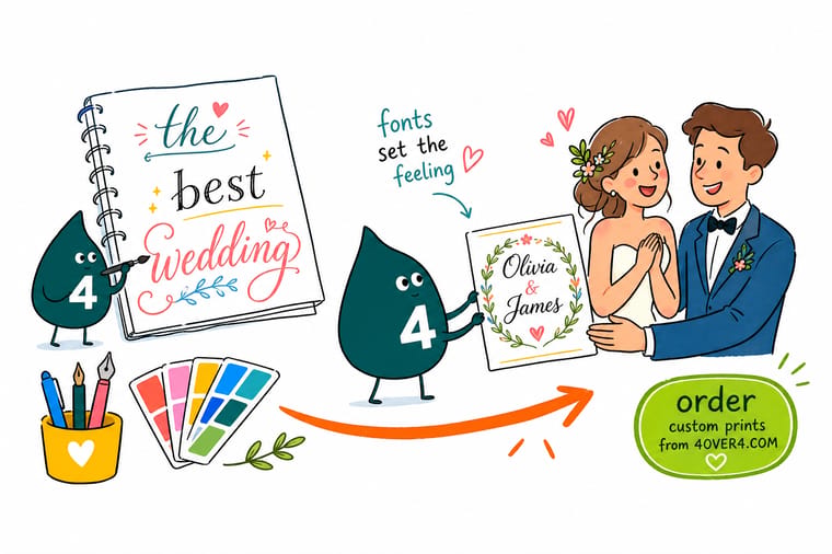 Wally from 4OVER4 pairing a script font with a clean serif on a wedding invitation