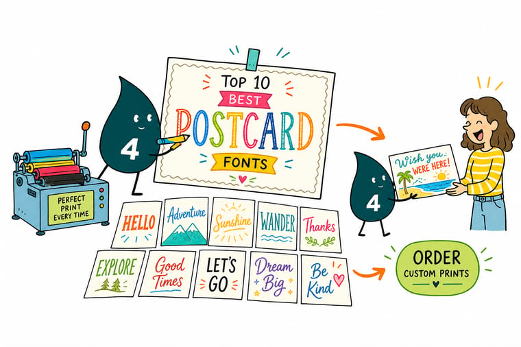 Wally from 4OVER4 comparing postcard typefaces at small print sizes to see which one still reads clearly