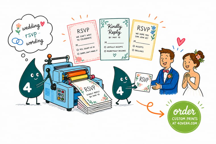 Wally from 4OVER4 pairing wedding RSVP wording with a matching invitation and reply card design