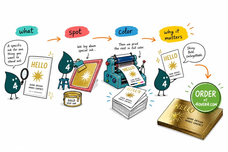 Wally, the 4OVER4 mascot with a 4, mixing one exact Pantone ink so a brand color prints the same every time