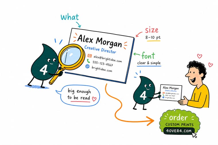 Wally from 4OVER4 sizing business card type so names, titles, and contact details stay readable