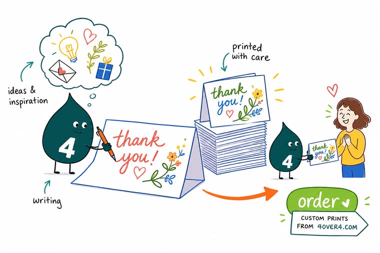 Wally from 4OVER4 handing over a heartfelt thank you card built from a five-part note