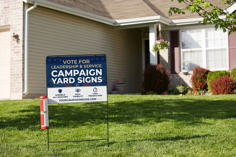 Campaign yard signs printed by 4OVER4 carrying a single clear message