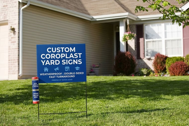 Branded coroplast event yard sign printed by 4OVER4