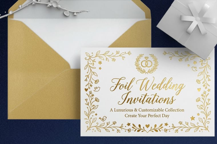 Foil wedding invitation on premium stock from 4OVER4, the kind you can request as a sample