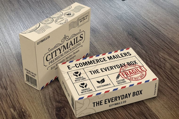 A printed custom mailer box produced by 4OVER4