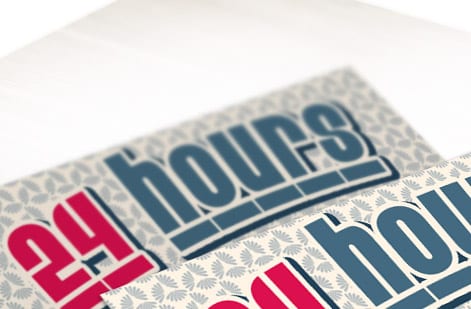 Custom weatherproof bumper stickers in several standard sizes printed by 4OVER4