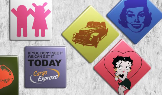 Custom pin-back buttons printed by 4OVER4