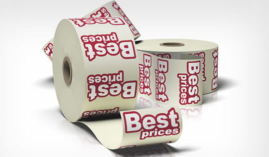 Custom printed roll and sheet labels produced by 4OVER4