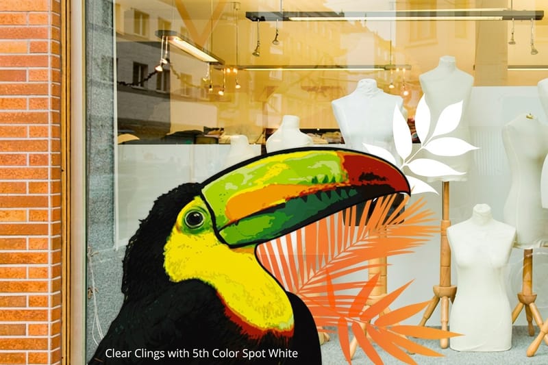 Clear window cling printed by 4OVER4 on a storefront window