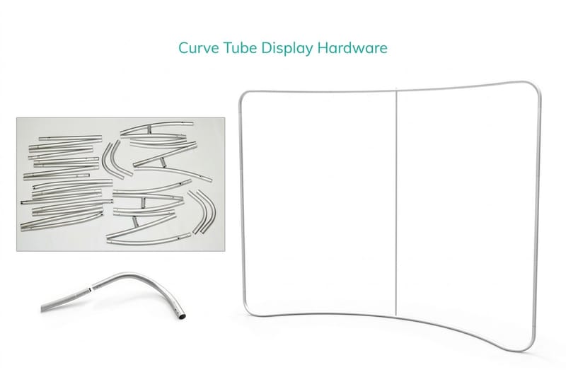 Curved tube display backdrop reviewed by a 4OVER4.COM trade show exhibitor