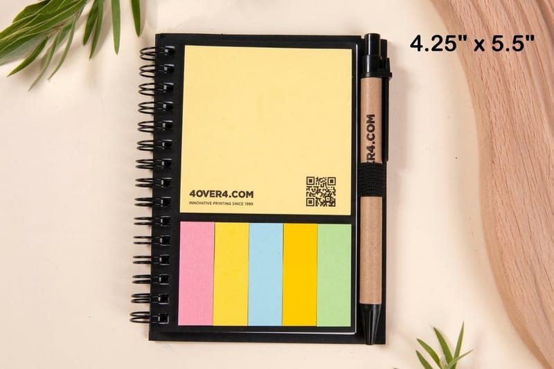 Deluxe spiral notebooks printed by 4OVER4.COM with full-color branded covers