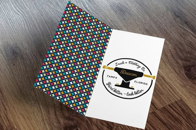 Folded postcard example printed by 4OVER4, opened to show a menu and a coupon inside