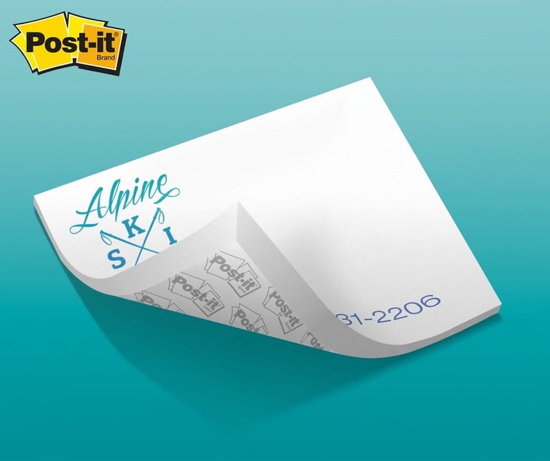 Simple high-contrast custom Post-It Note design printed by 4OVER4 with the logo at the edge