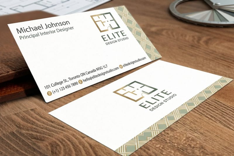 Business cards showing matte, gloss, and soft-touch finishes side by side