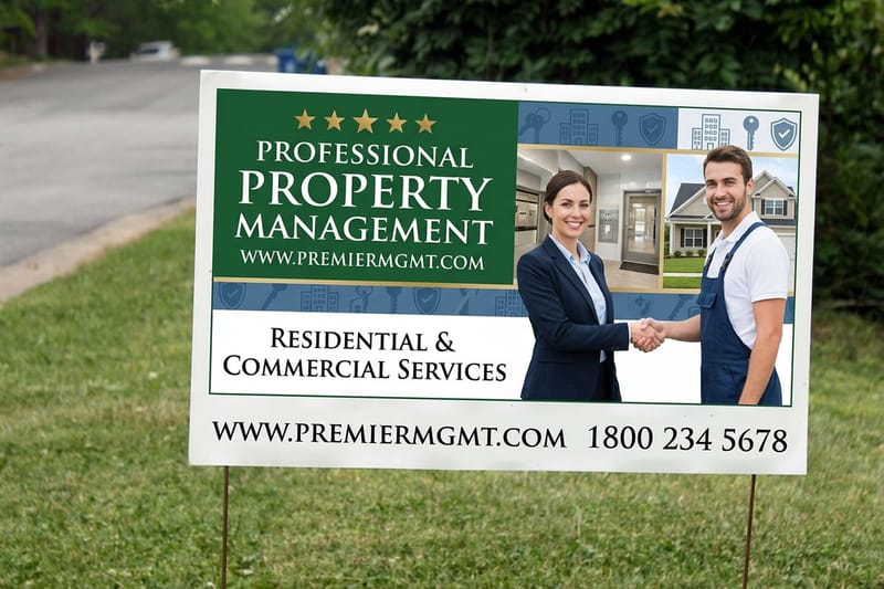 Property management signs printed by 4OVER4 and shipped to individual sites