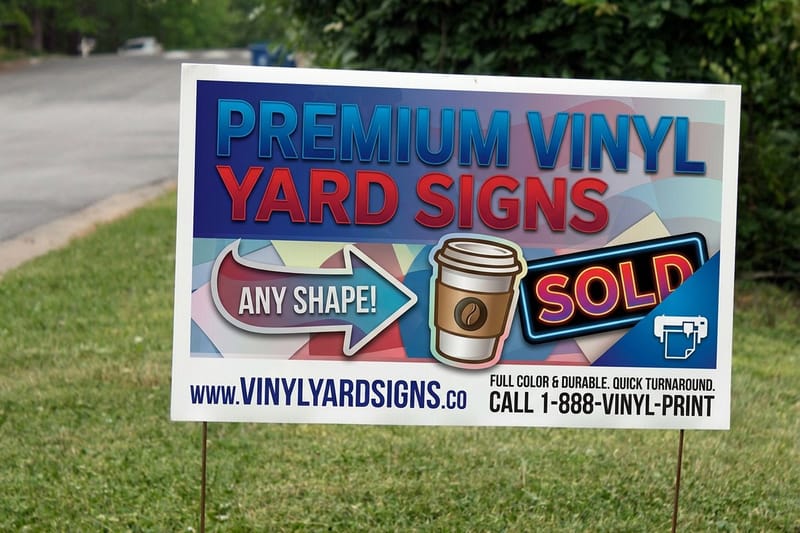 Full-color vinyl yard signs with scannable QR codes from 4OVER4.COM