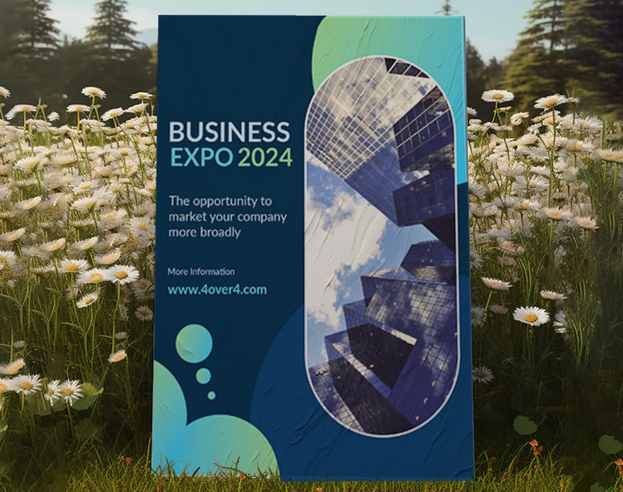 Business expo poster design proof reviewed by a first-time 4OVER4.COM buyer